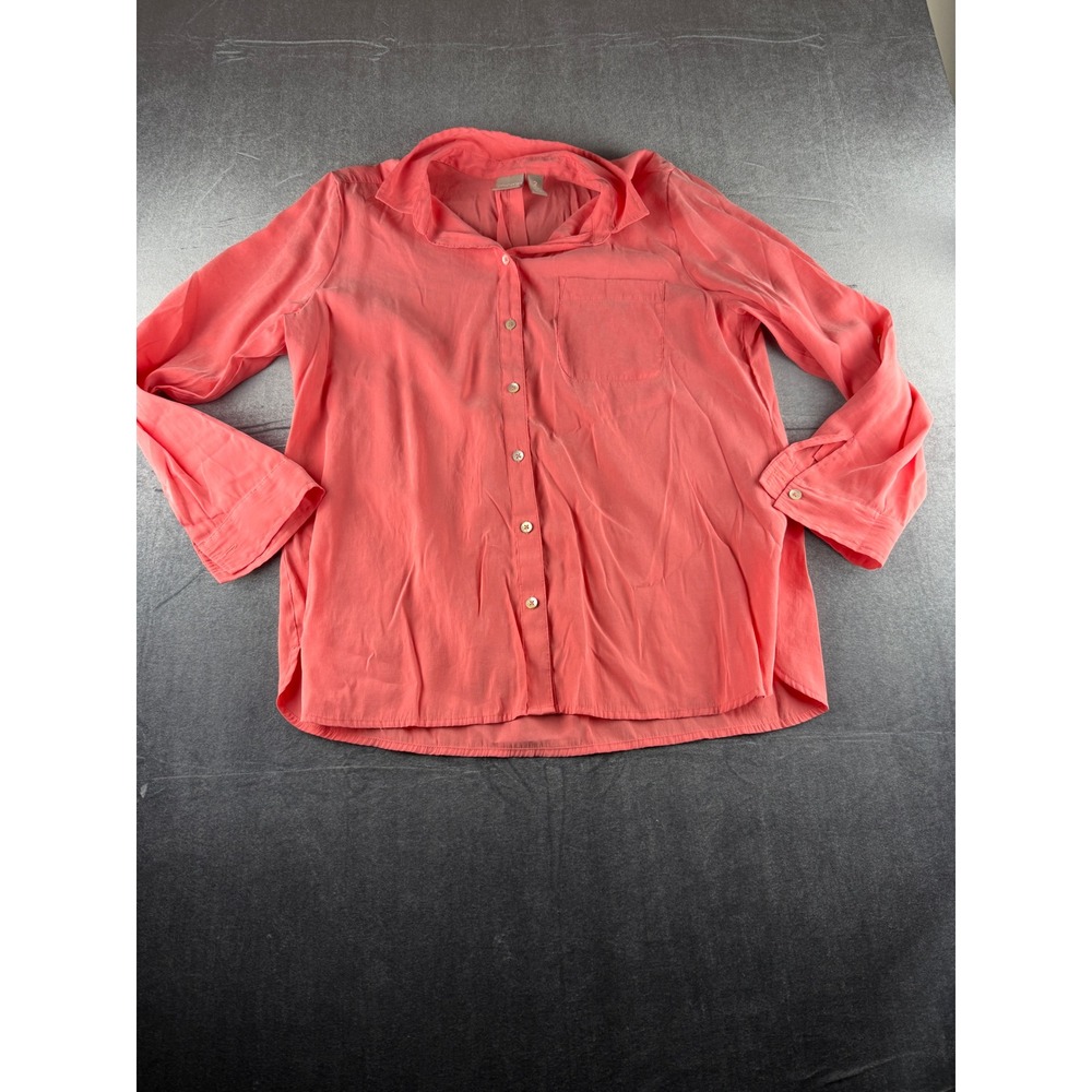 Chicos Womens Size 2 Coral Pink Modal Blend Button Down Long Sleeve Shirt Top